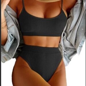 Black Ribbed Bikini Set new without tags, size medium